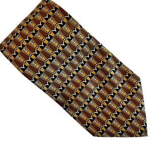 Vintage Burberrys of London Tie 100% Silk Necktie Gold Brown Geometric USA 226.1